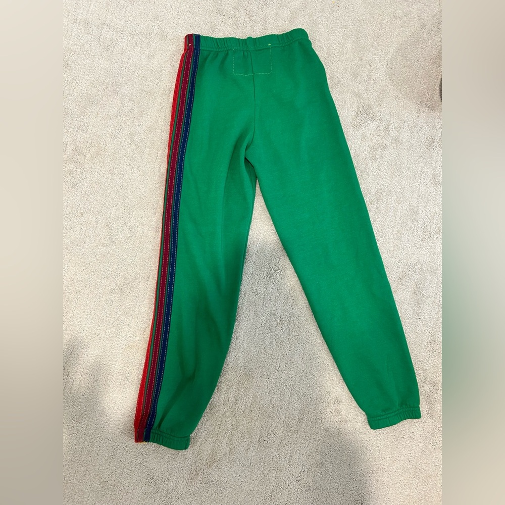 Aviator Nation Green Track Pants with Rainbow Stripes size 14 youth - Picture 2 of 6